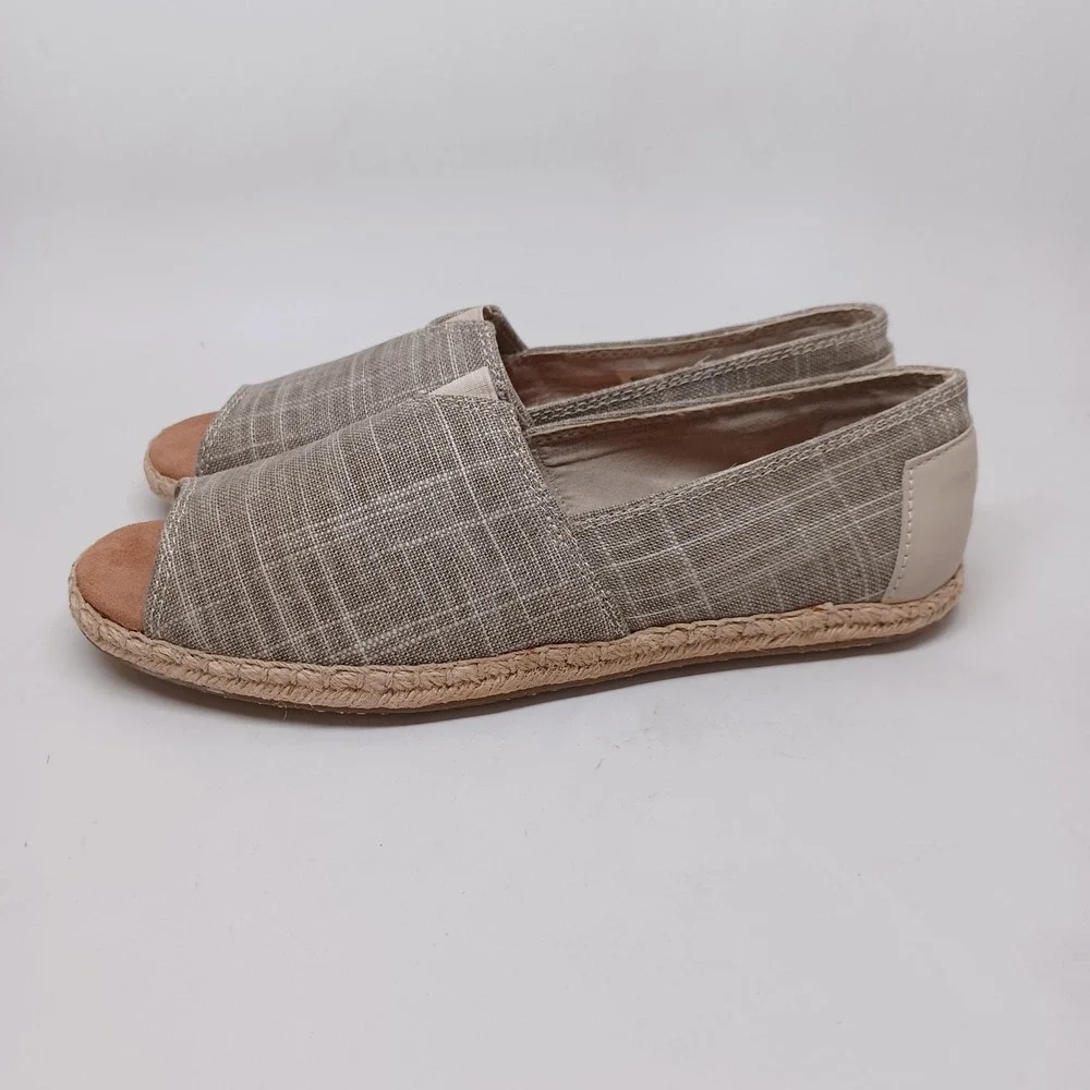 TOMS Womens Linen Grid Open Toe Alpargata Espadrille Slip On Shoes Size 7.5